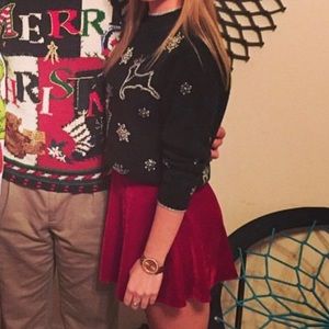 Tobi Red Velvet Mini Skirt - Size Small.